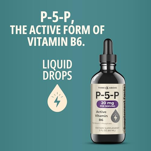 Think Above P5P Liquid Drops Activated Vitamin B6 (Pyridoxal-5-Phosphate) Fast Absorption Formula Nervous System & Energy Support 2 Oz (60 Ml)