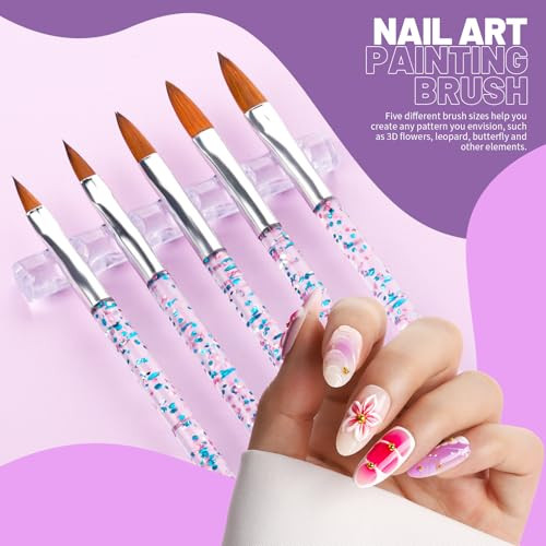 Teenitor Nail Art Tools Set 23 Pcs Nail Art Brushes 5 Pcs Nail Dotting Tool 2 Set of Nail Stand 100 Pcs Double-Sided Adhesive Tabs Nail Art Palette Brushes Holder for DIY Nail Art