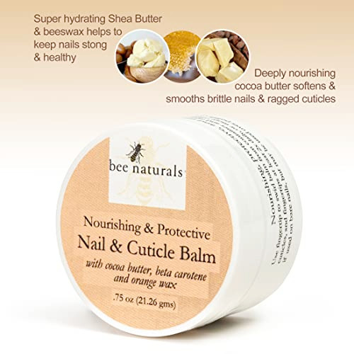 Bee Naturals Nail & Cuticle Balm - Cocoa Butter & Beta Carotene Blend for Strong Smooth Nails - luscious natural tangerine fragance Shea Butter & Beeswax Cruelty-Free Nail Care