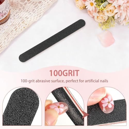 HeeYaa 5 Rows 2 Layers 10 PCS Nail File Red Tough PP Core Exquisite Kraft Paper Box Double Sided 100/180 Grit Black Emery Board Manicure Pedicure Nail Tool