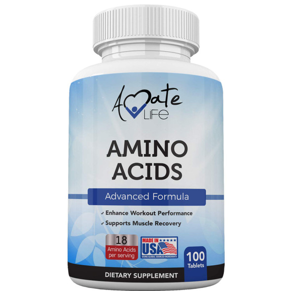 Amino Acids Supplement Post Workout Enhancer Essential Amino Energy to Support Muscle Recovery Advanced Energy Booster Non-GMO Formula 100 Tablets Made in USA by Amate Life