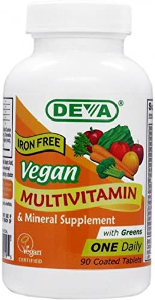 Deva Vegan Multivitamin and Mineral Supplement with Iron Free -- 90 Tablets