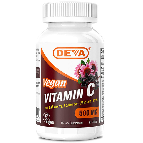 Deva Vegan Vitamin C, 500 MG with Elderberry, Echinacea, Zinc & More, Vegan & No Animal Ingredients, 90 Tablets, 1-Pack