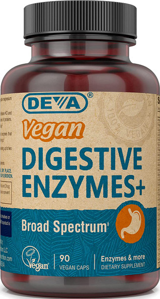 Deva Vegan Vitamins Digestive Enzymes Plus Supplement - A Unique Blend of Enzymes & Herbs - 90 Capsules, 1-Pack
