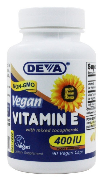 Deva Vegan Vitamins Vegan Natural Vitamin E with mixed tocopherols Veg Capsules - 90 Ea