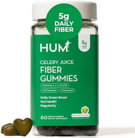 HUM Celery Juice Fiber Gummies for Adults First Prebiotic Celery Juice Gummy Gluten Free Fiber Supplement Supports Detoxification Gut Health Greens Gummies Chlorophyll & Prebiotic Fiber 60 Count