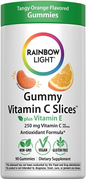 Rainbow Light Vitamin C Gummies with Vitamin E | 90 Count | Supports Immune & Antioxidant Health for Adults & Kids | Tangy Orange Flavor