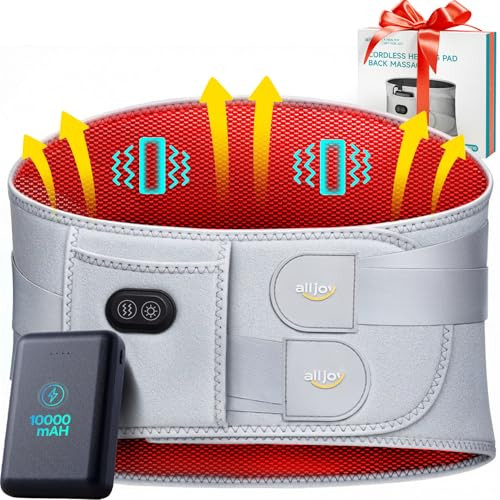 Alljoy 10000Mah Cordless Heating Pad For Back Pain Relief Fsa Eligible Hsa, 67" Lower Back Massager With 3 Heat 3 Vibration, Portable Heating Pad For Cramps, Birthday s For Women Men Mom Dad