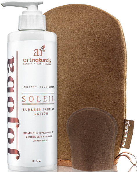 ArtNaturals Sunless Self-Tanner Lotion Set - (8 Fl Oz / 236ml Lotion and Mitt) - Buildable Bronze and Golden Tan - Instant Tanning and Tint for All Skin Types, Light, Fair, Medium and Sensitive