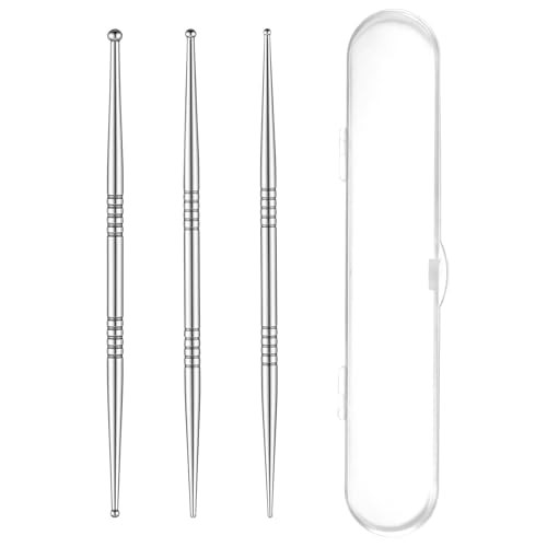 Aysatogc Acupuncture Pen, Facial Reflexology Massage Tool Ear Acupressure And Body Point Probe Pen For Face Body Muscle Relax Feet Legs Arms Shoulders Neck Back, Stainless Steel 3 Pieces