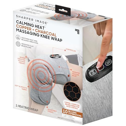 Calming Comfort Calming Heat Knee Wrap By Sharper Image Weighted Copper & Charcoal Heating Pad Auto Shut-Off Feature For Holidays Women & Men 2 Heat & 5 Vibrating Massage Settings 30.3 X 16.5