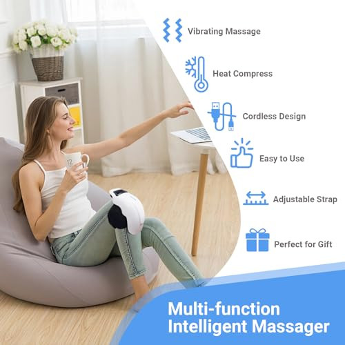Bibire Cordless Knee Massager With 9 Level Heat, Vibration, Massage, Knee Pain Relief For Swelling Stiff Joints, Stretched Ligament And Muscles Injuries, Adjustable Straps, Suit For Family