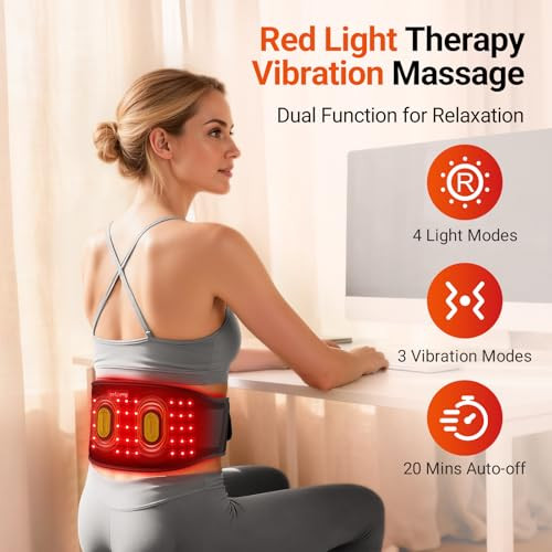 Comfytemp Cordless Red Light Therapy Massage Belt With Vibration For Back, Wearable Fsa Eligible Hsa Near Infrared Lower Back Massager, Portable Birthday Mothers Day s For Women Mom, 660Nm & 850Nm