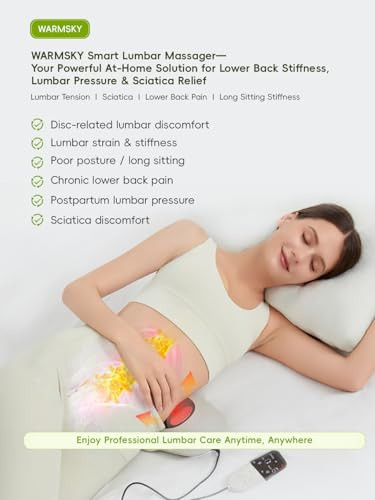 Warmsky Smart Lower Back Massager With Soothing Warm Therapy & Air Traction Spinal Decompression Device For Sciatica Relief Lumbar Pressure & Stiffness