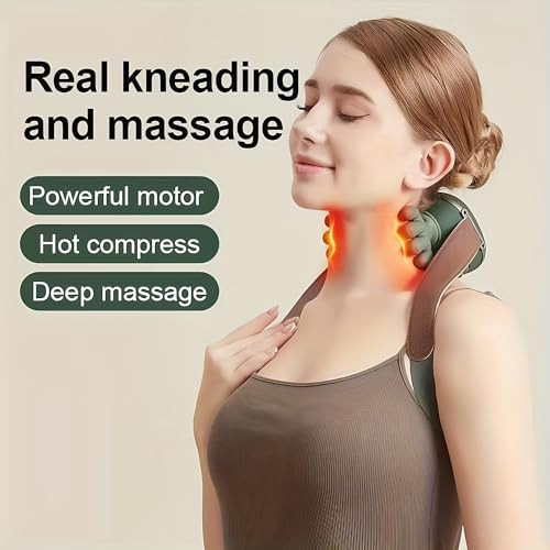 Dexmary Neck Massager With Heat, Neck Massager For Pain Relief Deep Tissue, Shiatsu Shoulder And Back Massager With 3 Modes & 2 Heat Levels, Portable And Rechargeable, Relax Muscle Tension (Green)
