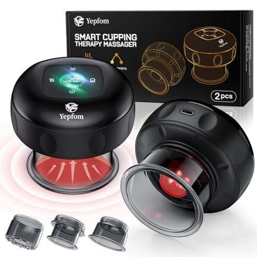 Yepfom 5-In-1 Smart Dynamic Cupping Set, 12 Levels Cupping Kit For Massage Therapy With Heat Penetrates For Targeted Pain Relief, Knots, Aches, Muscle Soreness - Black&Black 2 Pack