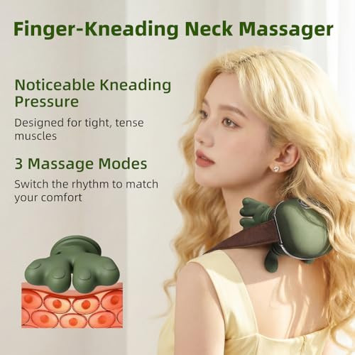Dr.Bunordle Neck Massager With Finger Kneading, Deep Tissue Neck & Shoulder Massager, 4D Palm-Kneading Massage With Heat, Wearable Strap, Gentle Warmth For Stress & Tension Relief