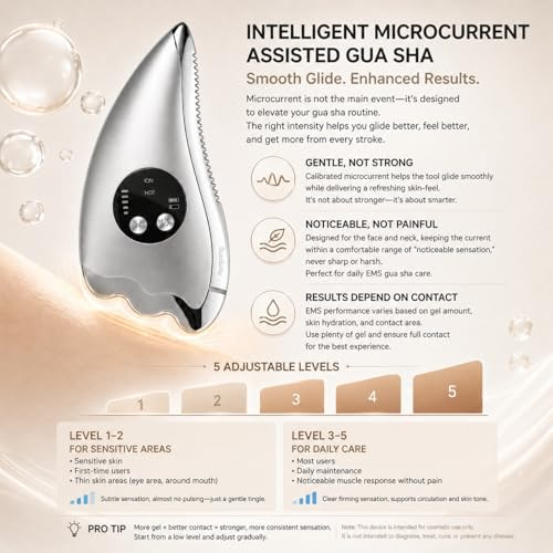 Sunluxy Electric Face Massager Tool With Micro-Current & Heated, 2-In-1 Dual-Sided Electric Gua Sha For Chin, Arms, Legs, No-Noise Gua Sha Facial Tool For Firming, Sculpting & Skincare