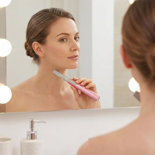 Beavorty Electric Eyebrow Trimmer For Women Facial Hair Razor With Eyebrow Comb Compact Pink Hair Removal Device For Face Neck And Arms Battery Operated