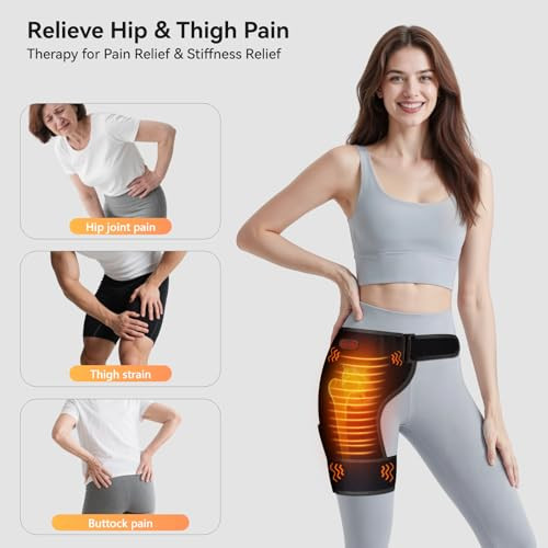 Carecomfi Cordless Heated Massage With 5000Mah Power Bank For Hip/Sciatica Pain Relief Hip Heating Pad Support Brace With Hot Physical Therapy Lower Back/Thigh/Buttock, Best For Family