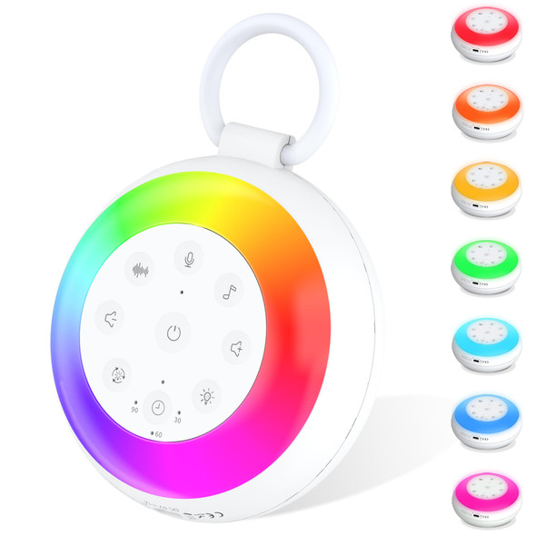 Xyngu Portable White Noise Sound Machine For Baby, Kids, Adults Sleep - 24 Soothing Natural Sounds, 7 Color Night Light, Portable Wireless Bluetooth Pillow Speaker For Home, Travel, Nursery, Office