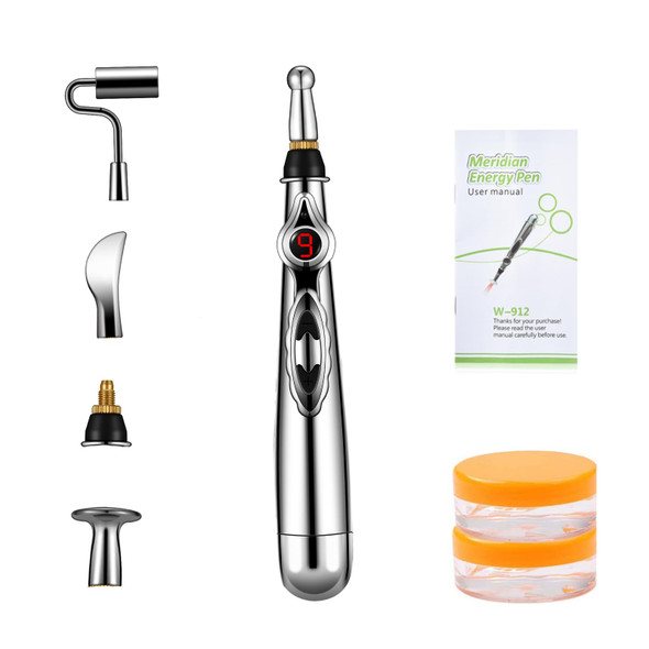 Uyghhk 5-In-1 Massage Acupuncture Pen, Electronic Pain Relief Therapy, Meridian Energy Massager Pen Self Massage Tools Muscle Healing With Massaging Gel