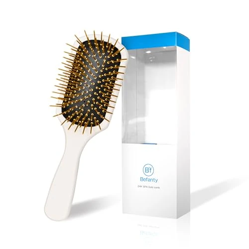Befanty 24K Gold Plated Gua Sha Hairbrush & Scalp Massager, Anti-Static Metal Bristle Comb For Dry & Wet Brush, Detangler & Curly Hair Brushes For Women & Men