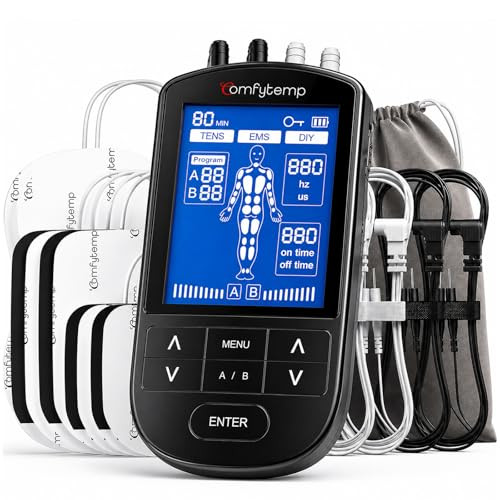 Comfytemp 4 Outputs Tens Unit For Sciatica Cover Multiple Parts, Fsa Hsa Eligible Rechargeable Ems&Massage Tens Unit Muscle Stimulator For Pain Relief With 24 Modes And Diy For Back, Shoulder, Neck