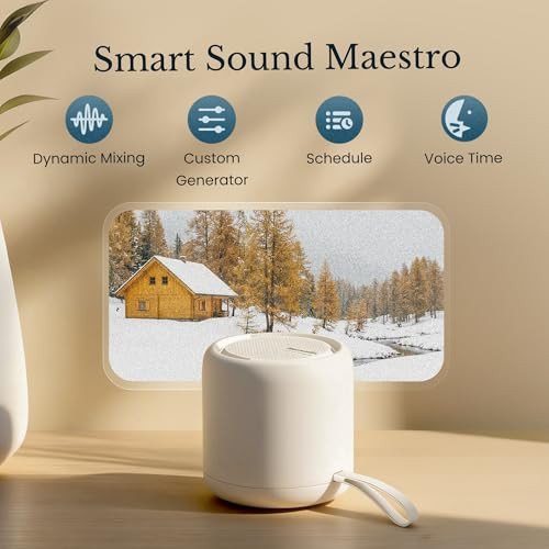 Timevocalist White Noise Sound Machine & Alarm Clock: Color Noises And Custom Soundscapes, App Control, Sleep Schedule, Multiple Alarms, 100 Volume Levels, Built-In Battery