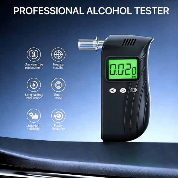 Baczgif Professional-Grade Accuracy Breathalyzer | Portable Breathalyzers For Alcohol | Alcohol Testers For Personal Use After Drinking | Charging Alcohol Breathalyzer Tester (10 Mouthpieces) (Black)
