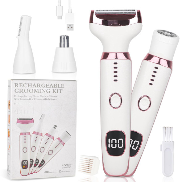 Beanify Electric Razor For Women Men With Led Display,4 In 1 Ladies Wet & Dry Body Razors And Facial Hair Remover, Rechargeable Hair Removal Kit For Nose Face Body Leg Bikini Arm Hair (Multicolor Pi)