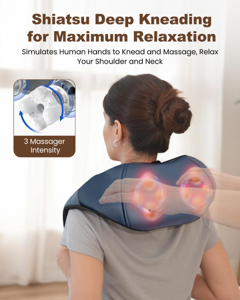 Beleduc Cordless Neck Massager For Pain Relief Deep Tissue, Shiatsu Neck Shoulder Massager With Heat, Portable Electric Massager For Shoulder, Back