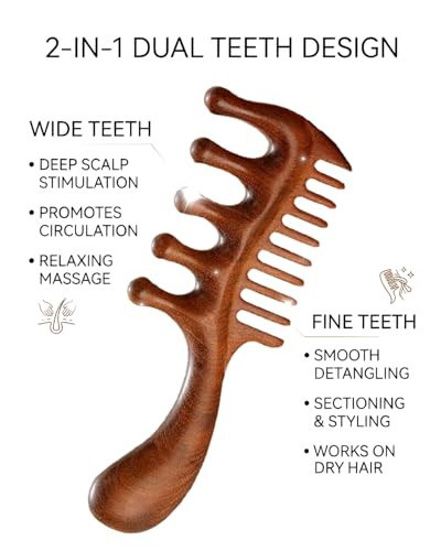 Tinuos Wooden Scalp Massager Comb Natural Wood Wide & Fine Tooth With Handle For Hair Growth Scalp Care & Stress Relief Detangling Tool For All Hair Types