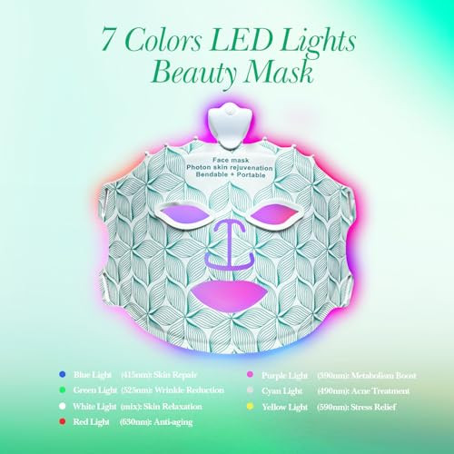 Duevie Led Face Mask Light Therapy Mask, 7 Modes Portable Red Light Therapy For Face With 2000Mah Rechargeable Remote, 850Nm Infrared & Red Light Mask, 400 Leds For Anti-Aging, At Home