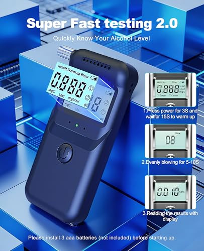 Akefta Breathalyzer, 2026 Breathalyzers For Alcohol With Lcd Digital Display Personal Portable Alcohol Breathalyzer Tester With 5 Mouthpieces For Home And Party Use