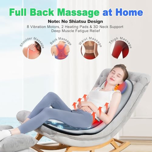 Comrelax Vibration Back Massager For Chair With Heat, Massage Seat Cushion With Adjustable Neck Support Pillow & Heating Zones, Short Plush Cover Comfortable Pad For Office & Home, s For Mom & Dad