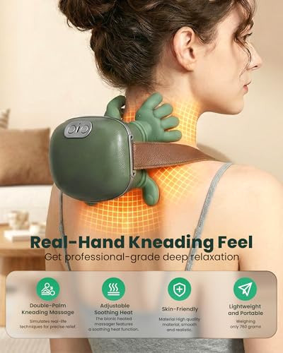 Eiwajkxe Neck Massager With Heat - Neck And Back Shiatsu Massager For Relieve Fatigue, Deep Tissue Portable Neck And Shoulder Massager For Home And Travel, Green