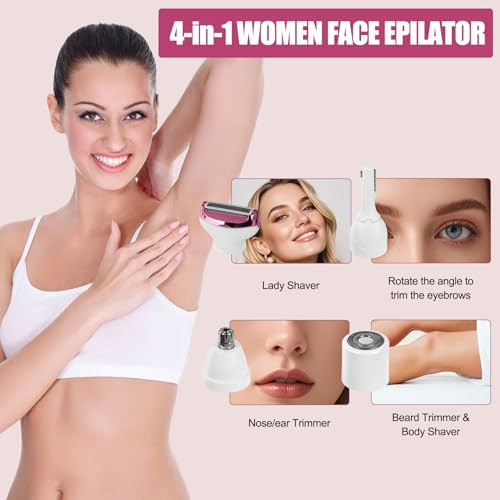 Bvrocio Women Face Epilator, 4-In-1 Body Shaver And Facial Epilator, Hair Removal For Faces, Rechargeable Electric Facial Hair Removal Devices For Face, Armpits, Eyebrows, Nose