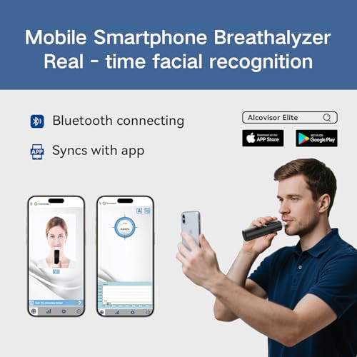 Tarkonn Smart Rechargeable Breathalyzer - High-Precision Fuel Cell Sensor Alcohol Tester With 1.3" Color Lcd Screen, Bluetooth App Integration For Personal Tracking, Portable & Discreet With Tri-Color Led Alert
