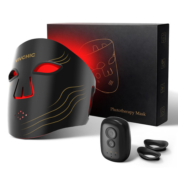 Vivchic Red Light Therapy For Face 4 Wavelengths Red Light Mask(660Nm Red 850Nm Nir Blue Yellow) 84 Leds Wireless 2000Mah Charging Multiple Light Modes Anti-Aging & Brightening(Black)