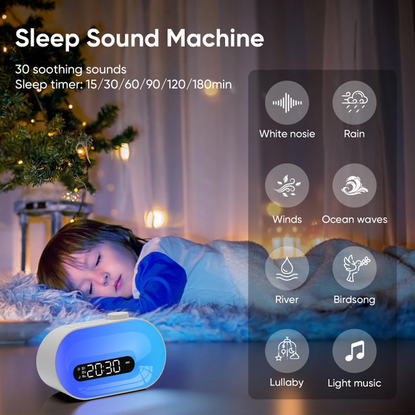 Apuzom White Noise Sound Machine & Sunrise Alarm Clock, 30 Sleep Sounds, 14 Night Lights, 0-100% Dimmer, Dual Alarm, Sleep Timer, Dimmable Bedside Lamp Wake Up Light For Heavy Sleepers Adults, Kids, Bedrooms