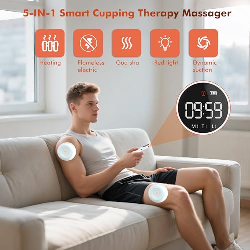 Wobrikosee Smart Cupping Therapy Massager, 5-In-1 Cupping Therapy Set For Pain Relief, Knots, Aches, Muscle Soreness, Electric Cupping Kit For Massage Therapy With Remote Control 2 Pack