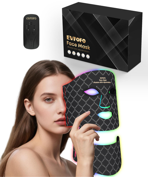 Evfofo 7-Color Led Red Light Mask With 630Nm & 850Nm Nir - Red Light Therapy For Face And Neck, Promotes Refined Skin, Clarifies Blemishes & Smooths Fine Lines For Home, Work & Rest