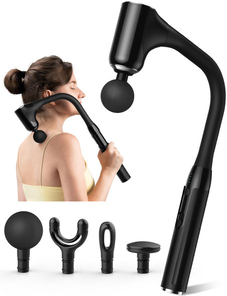Fvz Massage Gun Deep Tissue - Back Massager For Pain Relief Deep Tissue With Extended Handle, 12Mm Percussion Less-Shock Neck/Foot/Leg/Shoulder Massager, Infinitely Adjustable Speed & 4 Replaceable Heads