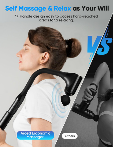Fvz Massage Gun Deep Tissue - Back Massager For Pain Relief Deep Tissue With Extended Handle, 12Mm Percussion Less-Shock Neck/Foot/Leg/Shoulder Massager, Infinitely Adjustable Speed & 4 Replaceable Heads