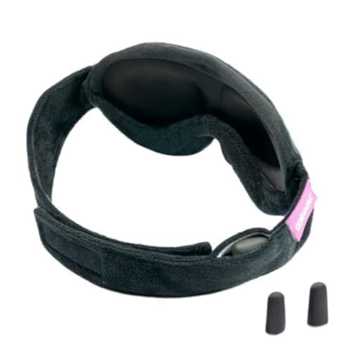 Cabeau Midnight Magic Sleep Mask Adjust Padded Nose Strip To Block Or Blackout Light - For Home And Travel - Soft Plush Fabric Eye Liners Keep Fabric Away From Eyelids - Memory Foam Earplugs