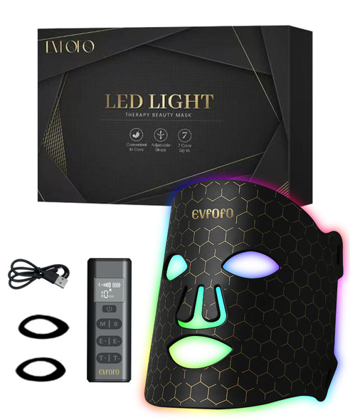 Evfofo 7 Mode Red Light Therapy Mask For Face, Fda-Cleared Portable Led Face Mask With Remote For Wrinkles, Acne & Skin Tone At Home, Near-Infrared 850Nm Red Light Therapy Mask, Black