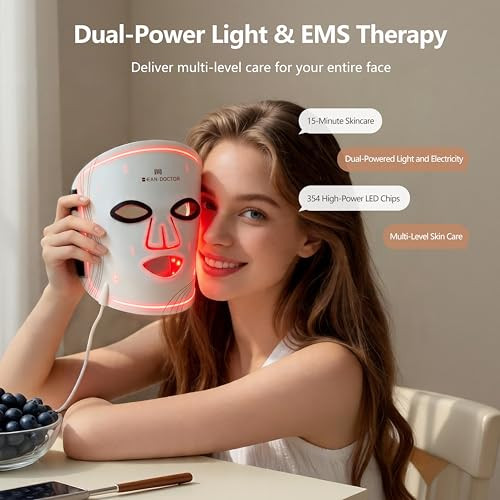 Jdhon Red Light Therapy For Face, 6 Ems Intensity Levels Face Mask,354 Leds, 4 Modes Led Therapy Mask, 2500Mah Rechargeable Controller, Anti-Aging, Skin Firming & Radiant Glow, For Home & Travel