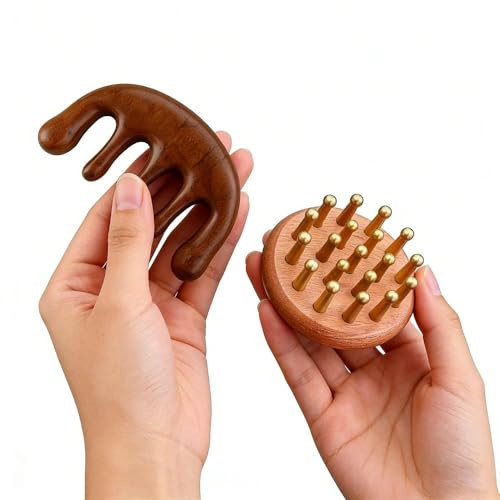 Lycss Scalp Massager For Hair Growth, Two-Piece Set-Manual Head Scrubber With Sandalwood, Portable Handheld Tool For Scalp Care & Relaxation, Stress Relief Brush For Home And Travel Spa Experience