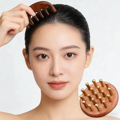 Lycss Scalp Massager For Hair Growth, Two-Piece Set-Manual Head Scrubber With Sandalwood, Portable Handheld Tool For Scalp Care & Relaxation, Stress Relief Brush For Home And Travel Spa Experience